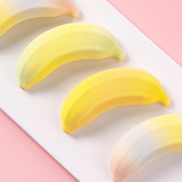 3D Banan silikonform for baking - 12-hulls kakeform for mousse, sjokolade, gelé og desserter, BPA-fritt fleksibelt brett