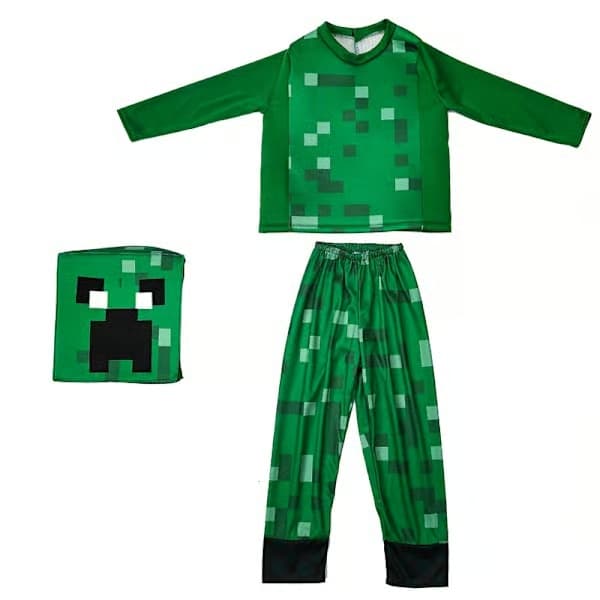 QD-Minecraft Creeper-pikseldrakt for gutter, Halloween-kostyme for barn L