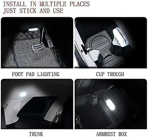 4 stk. trådløse LED-lys til bilens interiør, LED-lys til bilens interiør, USB-genopladelige LED-lys til bilens interiør, magnetisk installation uden værktøj