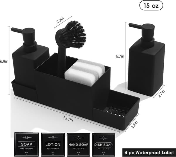 Køkkendispenser til opvaskemiddel med svampeholder, velegnet til vaske, pumpe til håndsæbe og opvaskemiddel med børste.