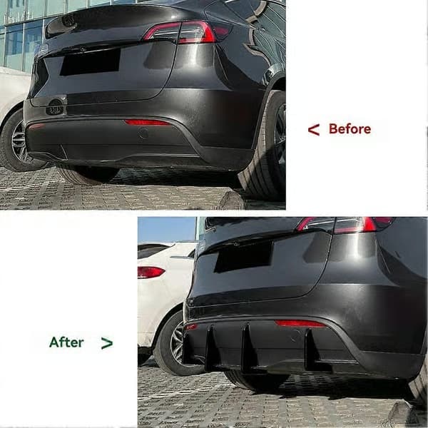 Bagkofanger Diffuser Læbesæt til Tesla Model Y 2017-2026 Bagspoiler Splitter Cover Trim Tilbehør Sort