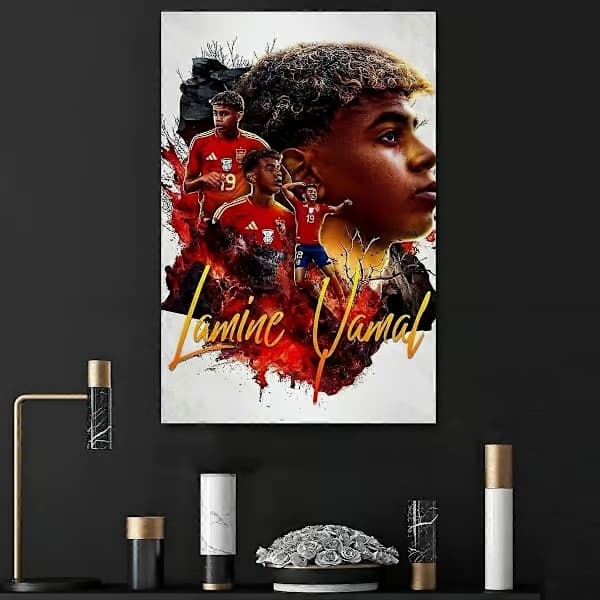 Euro Soccer Star Lamine Yamal Heminredning Presentaffischer Väggkonst Presenter Sovrum Kontor Vardagsrum Perfekt för alla rum Canvasprydnad 50x70CM