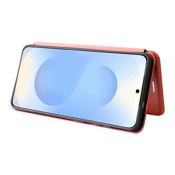Samsung Galaxy S26 5G Fodral med kolfibertextur - Flipfodral Brun
