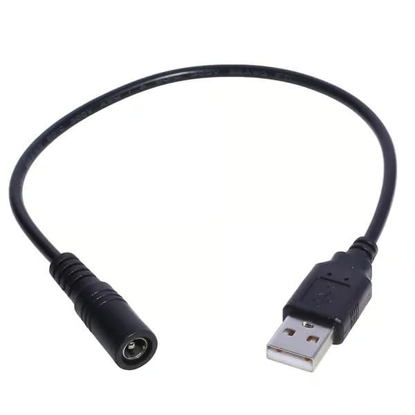 USB–DC-virtajohto DC5.5x2.1mm naaras USB-uros DC5V-virtalähde