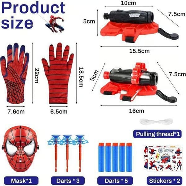 Sett med 2 Spiderm-kasterhansker, Spiderm-håndleddsleker Spider Hero-kaster
