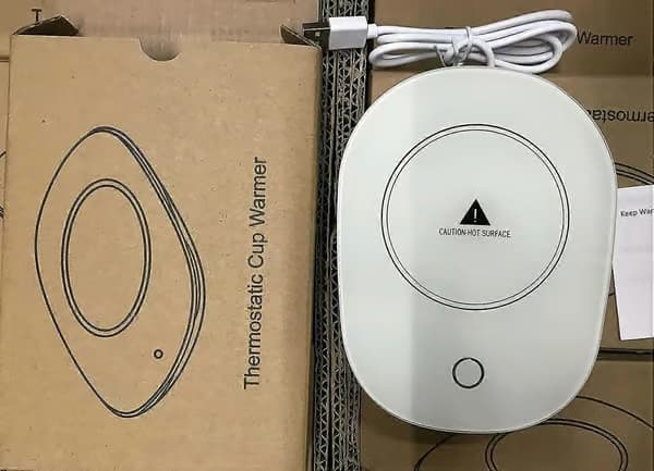 USB-koppvarmer med smart gravitasjonssensor, automatisk av/på, vanntett glass, for skrivebord, hvit