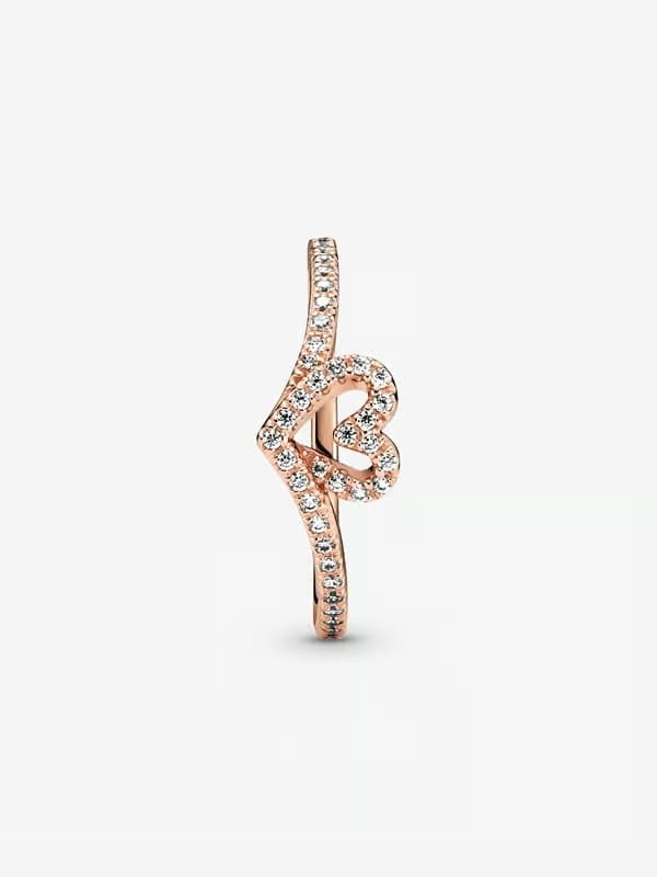 Pandora - Sparkling Wishbone Heart Ring - 14k rosegullbelegg Omkrets: 56mm