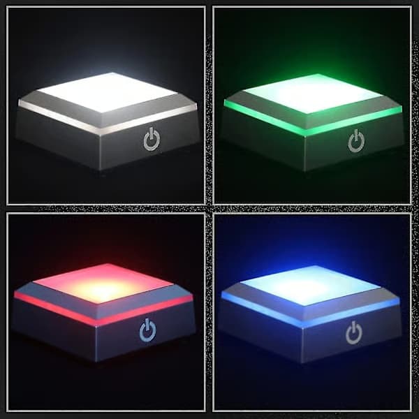 LED-lysbase til 3D-krystalglaskunst, farverig oplyst firkantet standerplade, flad