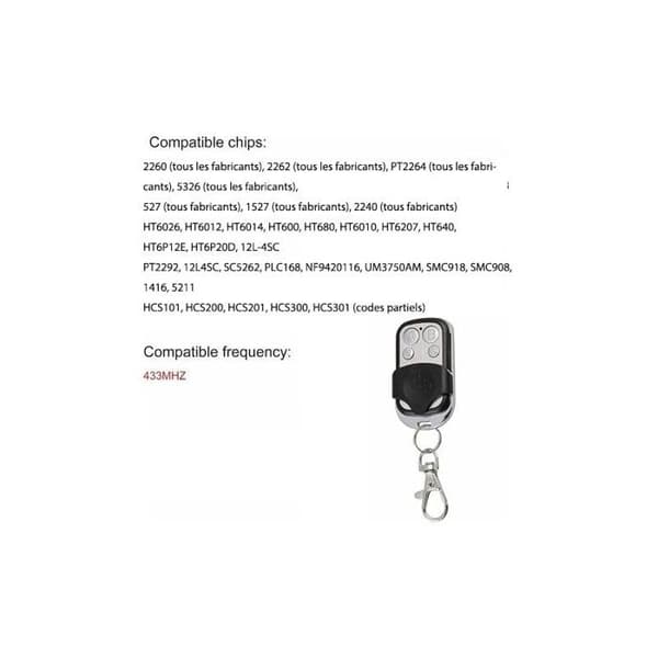Sett med 3 universelle 433,92 MHz fjernkontroller med fast kode for porter - 4 koder, svart