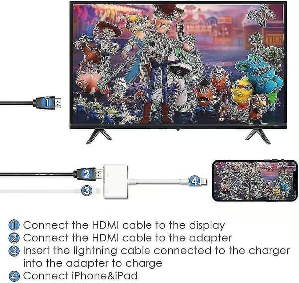 Apple Lightning Digital AV-adapter - Apple MFi-sertifisert Lightning til HDMI-adapter - HDMI-kabeltilkobling 1080p - Synkroniser skjerm til