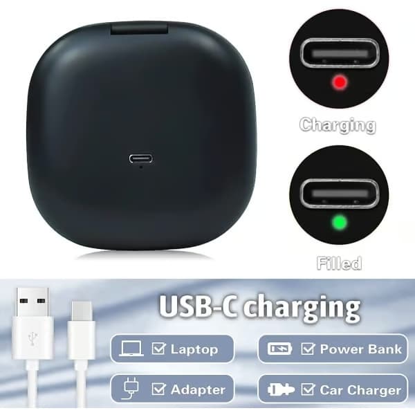 Kompakt LED-spejl med 3x forstørrelse - USB-C genopladeligt (Sort)