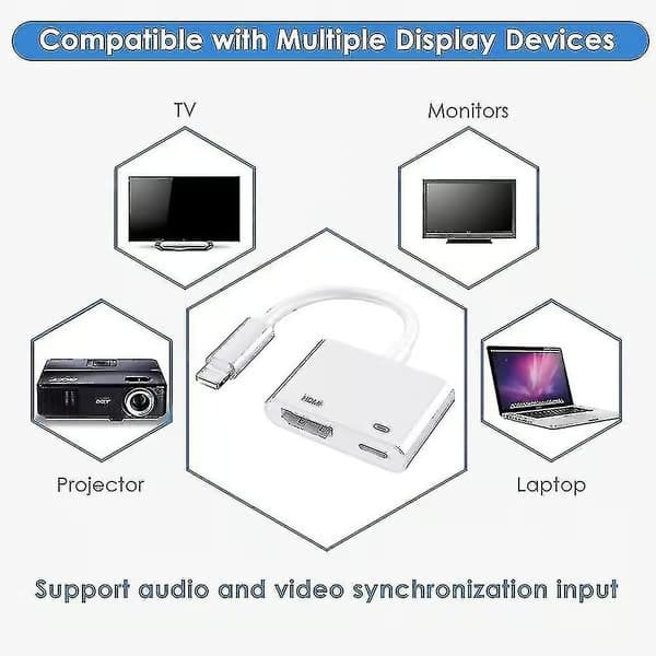 Apple Lightning Digital AV-adapter - Apple MFi-sertifisert Lightning til HDMI-adapter - HDMI-kabeltilkobling 1080p - Synkroniser skjerm til