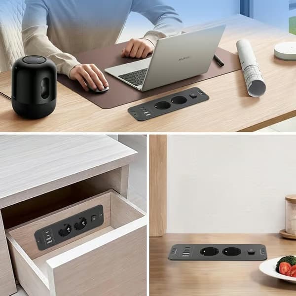 2-vejs udtræk - 2-vejs med 2 USB, bordstikdåse med 2 USB-C, 2 kontakter, 2 m kabel sort 2-dobbelt udtræk black 2-fold withdrawal,black
