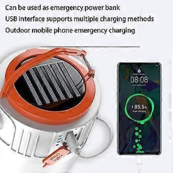 Utendørs LED solcelle campinglys med fjernkontroll og USB-lading