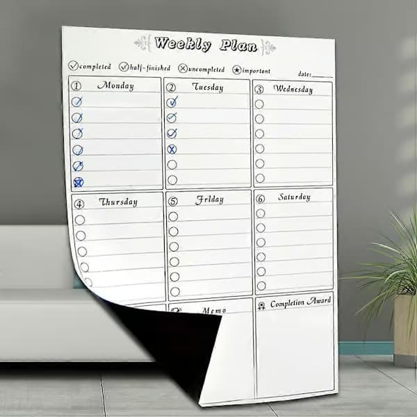 Magnetisk ugeplan til whiteboard, ugeplan til køleskab, magnetisk køleskabsplanlægger