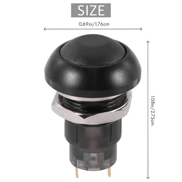 On-off låsende vandtæt 12mm trykknap SPST 2A IP67, sort