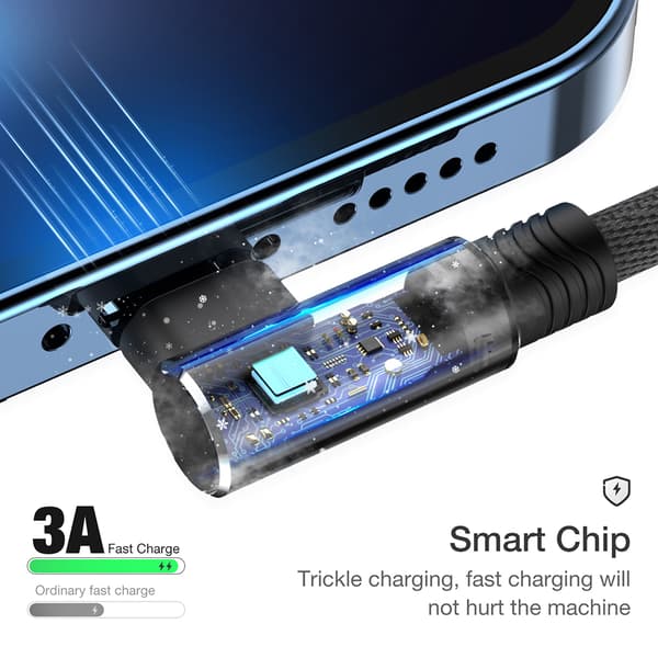 USB-kabel kompatibelt med iPhone 11 12 13 Pro X XR XS Max 6 s 7 8 Plus SE Lightning iPod vinklet adapter dataopladerkabel 1m 2m 3m langt grey 3m