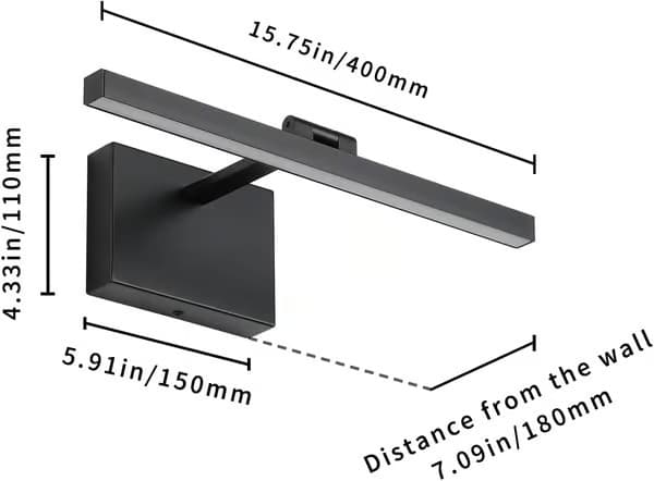 LED-væglampe dæmpbar 40 cm sort drejelig designet til brug som kunstig belysning 7W fast tilslutning til 3000K