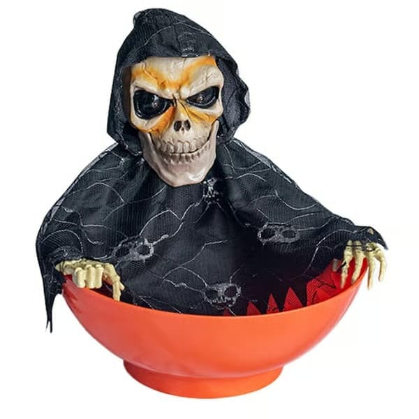 2026 2-pakning Halloween-godteriskåler med bevegelsessensor, spøkelsesfruktskåler med lysende øyne og skummel lyd