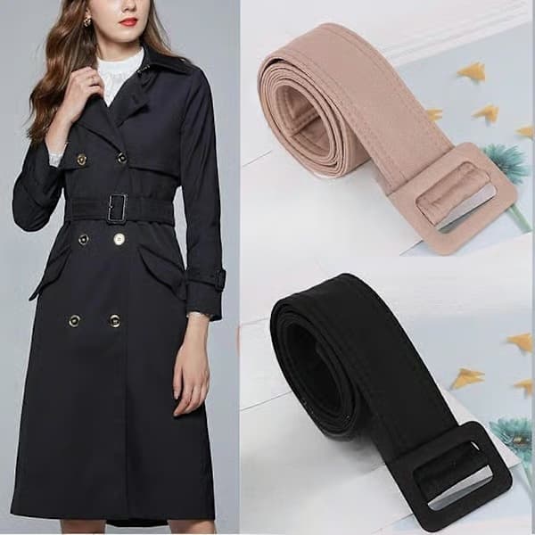Trenchcoat-bælte til kvinder, bælte til jakke, taljebælte til overtøj, blå/sort, total længde 158 cm Black