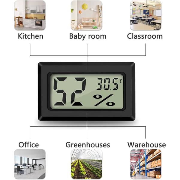 (3 stk.) Mini LCD digitalt termometer-hygrometer, temperatur -50 til 70 °C, relativ luftfugtighed 10 til 99%, bærbart termometer
