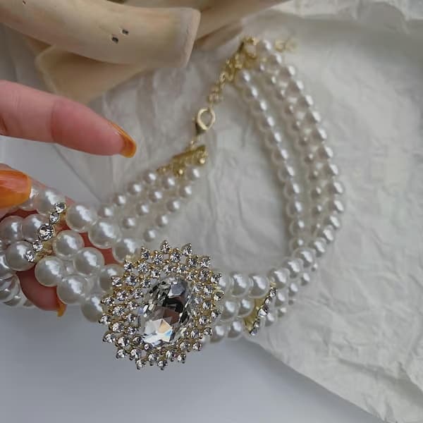 Bridal retro mode perle rhinsten choker halskæde