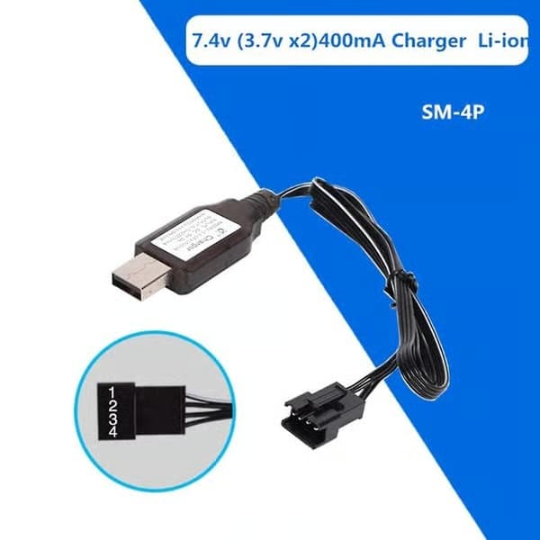 7.4V SM4P reversibel lader 4-pinners USB-ladekabel for litiumbatteri