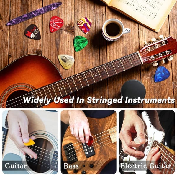 Gitarrplektrum Adventskalender 2026 – 24 dagar med celluloid- och träplektrum, julkalender perfekt julklapp för gitarr, bas och ukulele