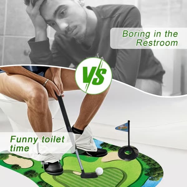 Toilet Golfspil - Mini Golfsæt til badeværelset med 2 bolde og putter, sjov gave til mænd, far og mand (White Elephant-gave)