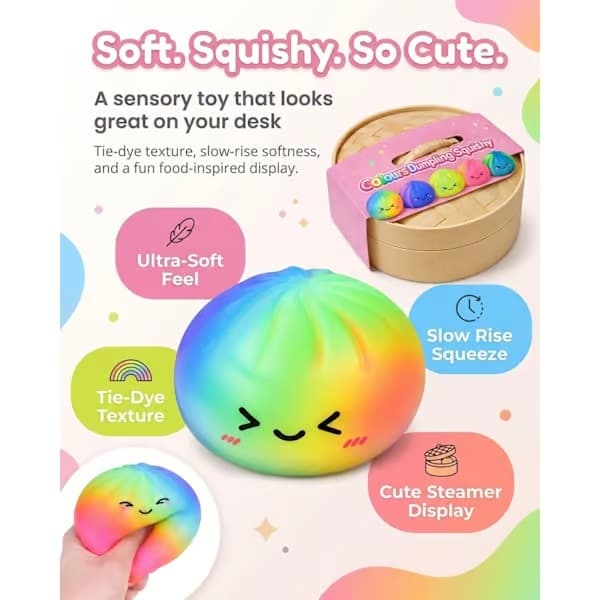 Tie Dye Dumpling Squishy-legetøj med dampkoger, langsomt stigende blød stressbold, farverigt sensorisk fidget-legetøj til angstlindring for voksne