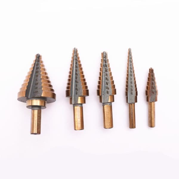 Sæt med 5 titanium trinbor, 1/8\"–1–3/8\" til stål, træ, plast, aluminium