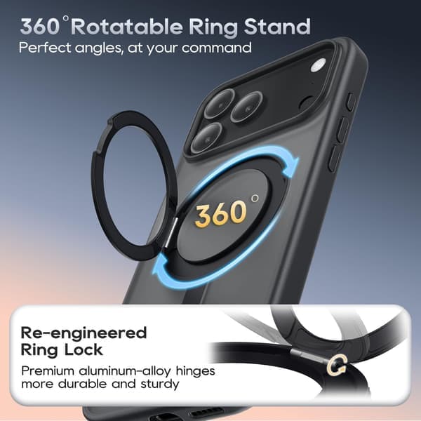 Magnetisk 360 Ringdeksel til iPhone 17 Pro 6.3 \" - Matt Svart MagSafe-kompatibelt Støtsikkert Deksel (2026) black