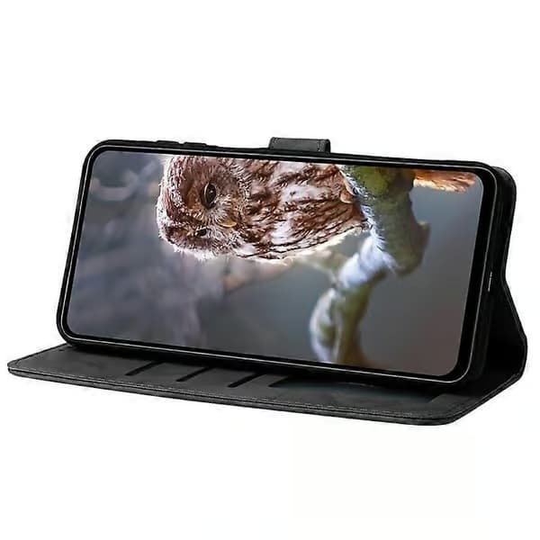Kompatibelt fodral för iPhone 16:e Uggla tryckt PU-läder plånboksfodral med handledsrem Black