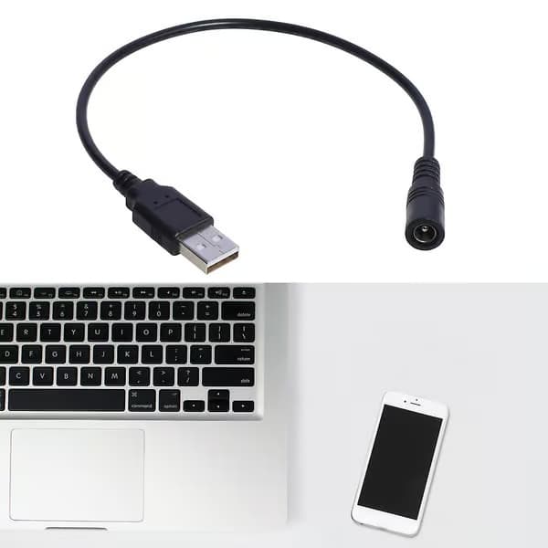 USB–DC-virtajohto DC5.5x2.1mm naaras USB-uros DC5V-virtalähde