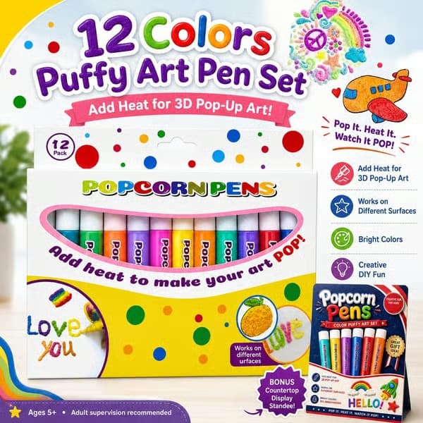 3D Bubble Pen Puffy Paint Popcorn-pennsett, Popcorntusjer, 24 stk 24 PC