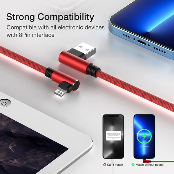 USB-kabel kompatibelt med iPhone 11 12 13 Pro X XR XS Max 6 s 7 8 Plus SE Lightning iPod vinklet adapter dataopladerkabel 1m 2m 3m langt WHITE 3m