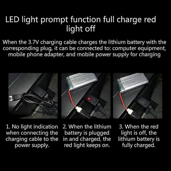 3,7V 500mAh batteri USB-laddningskabel för 3,7V batteriladdning LED