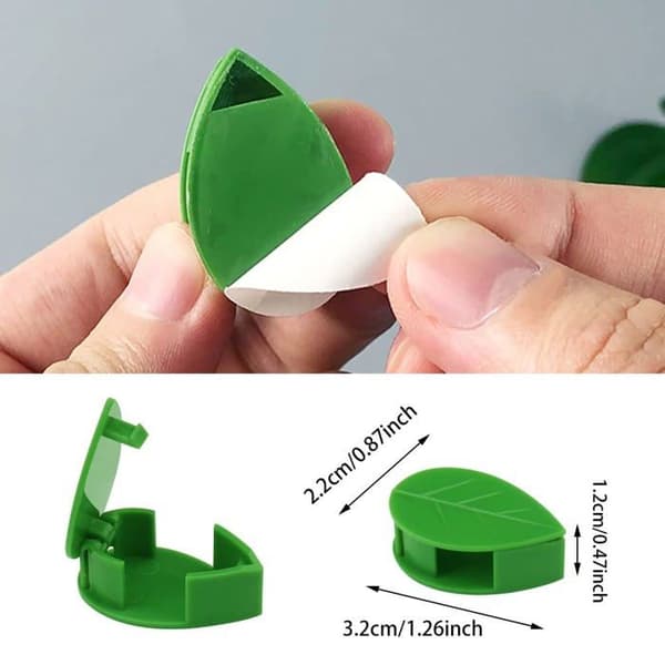 60 selvklæbende grønne bladformede clips til klatreplanter — vægstøtte til orkideer, vedbend (3,2×2,2×1,2 cm)