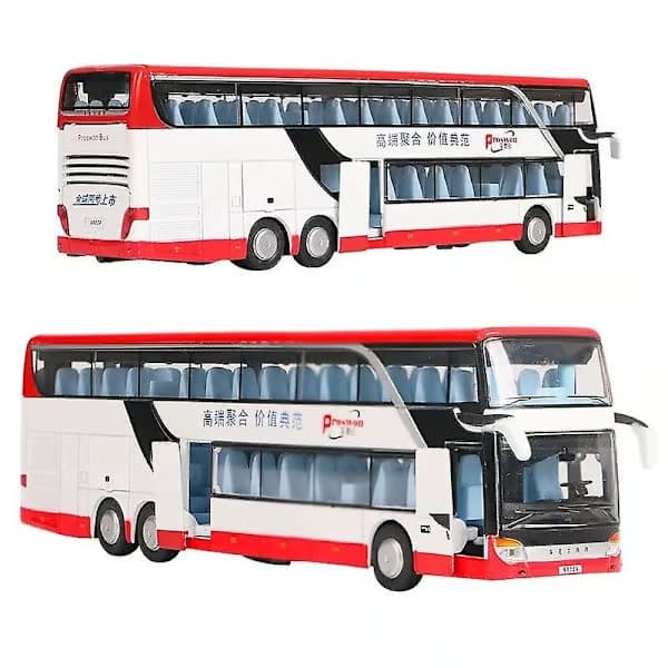 Setra bus legetøjsbil til drenge trykstøbt metalmodel til børn pull-back miniature lyd lys pædagogisk samlerobjekt gave børn dyb blå Deep Blue
