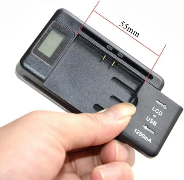 2-i-1 USB & AC100-240V Batterioplader med LCD-display til 32-50 mm DSLR-kamerabatterier