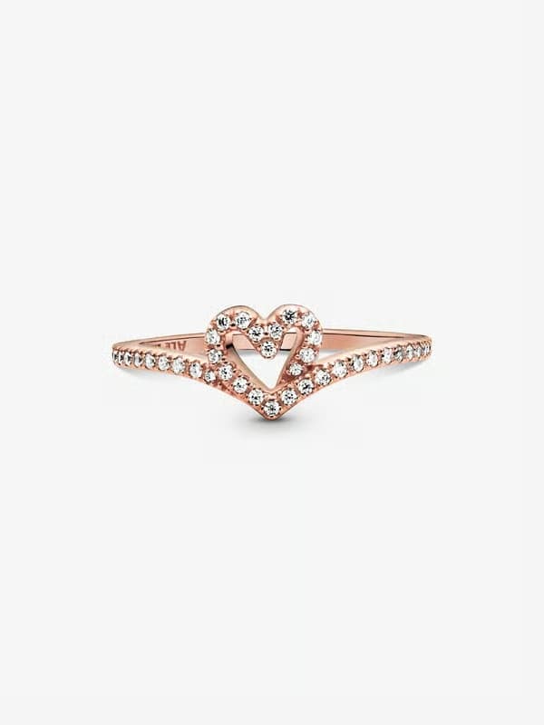 Pandora - Sparkling Wishbone Heart Ring - 14k rosegullbelegg Omkrets: 56mm