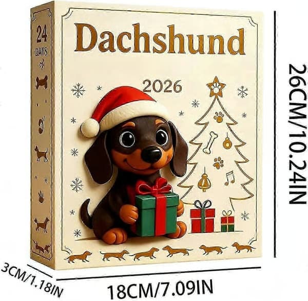 Festlig Dachshund-anheng adventssett for 24-dagers julekalender 2026