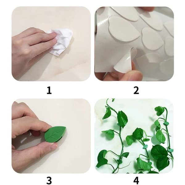 60 selvklæbende grønne bladformede clips til klatreplanter — vægstøtte til orkideer, vedbend (3,2×2,2×1,2 cm)