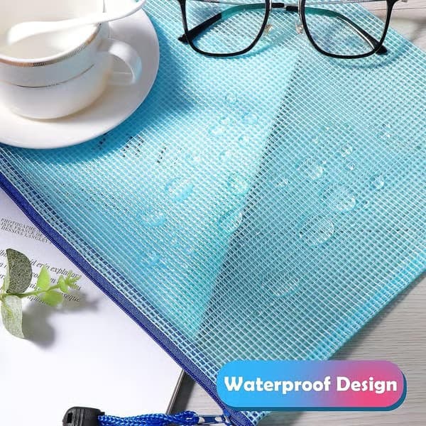 A4+A5+A6 plastlomme, 15 stk. glidelåsmappe, PVC-nettingmappe for dokumentoppbevaring