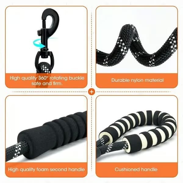 Hundkoppel 1,5 m - Nylon - Dubbla handtag - Reflekterande