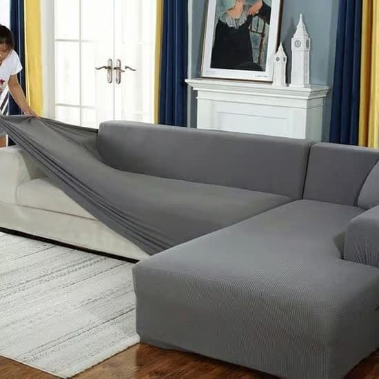Sofföverdrag, töjbart hörnsofföverdrag, töjbart sofföverdrag för 1/2/3/4-sits (1-sits: 90-140 cm, grå)