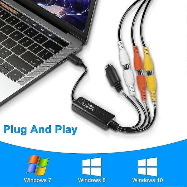RCA AV til USB-C konverter videofangstkort-adapter 1-kanals AV NTSC PAL video S-Video/kompositt