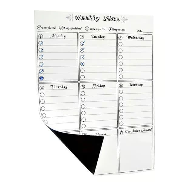 Magnetisk ugeplan til whiteboard, ugeplan til køleskab, magnetisk køleskabsplanlægger