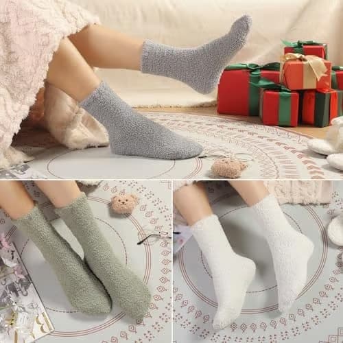 ILovDaisy Bløde Strømper til Kvinder og Piger 5/6 Par, Varme Fleece Halloween-strømper til Damer, Hyggelige Plysstrømper til Valentinsdag Multicolor
