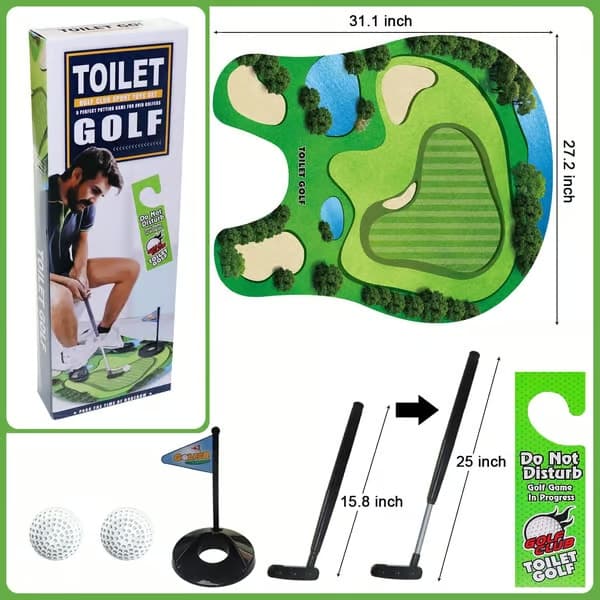Toilet Golfspil - Mini Golfsæt til badeværelset med 2 bolde og putter, sjov gave til mænd, far og mand (White Elephant-gave)